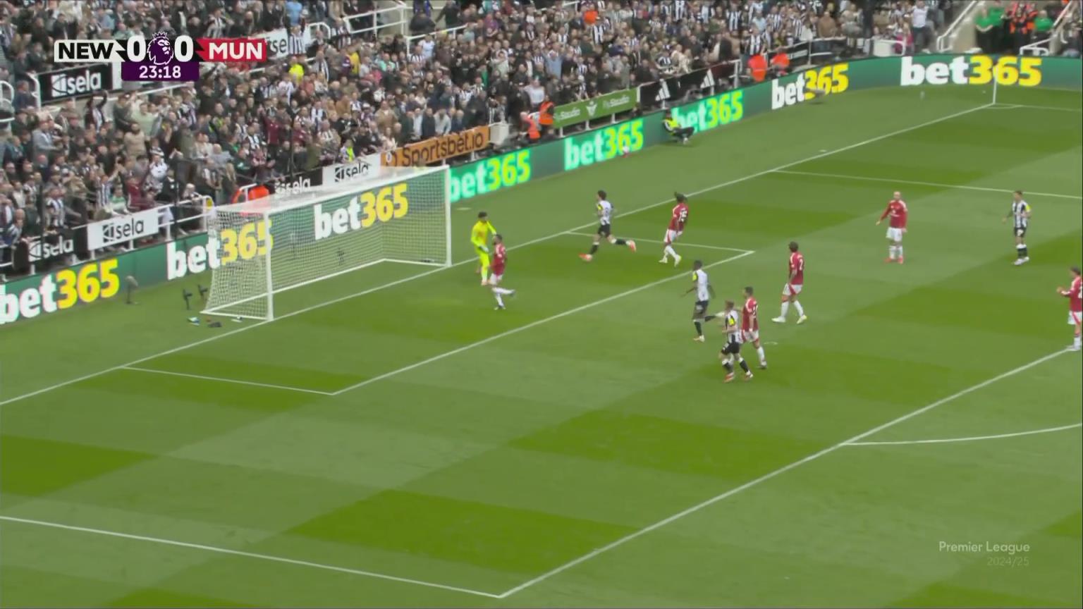 曼聯(lián)落后！伊薩克精彩挑球助攻，托納利凌空抽射破門